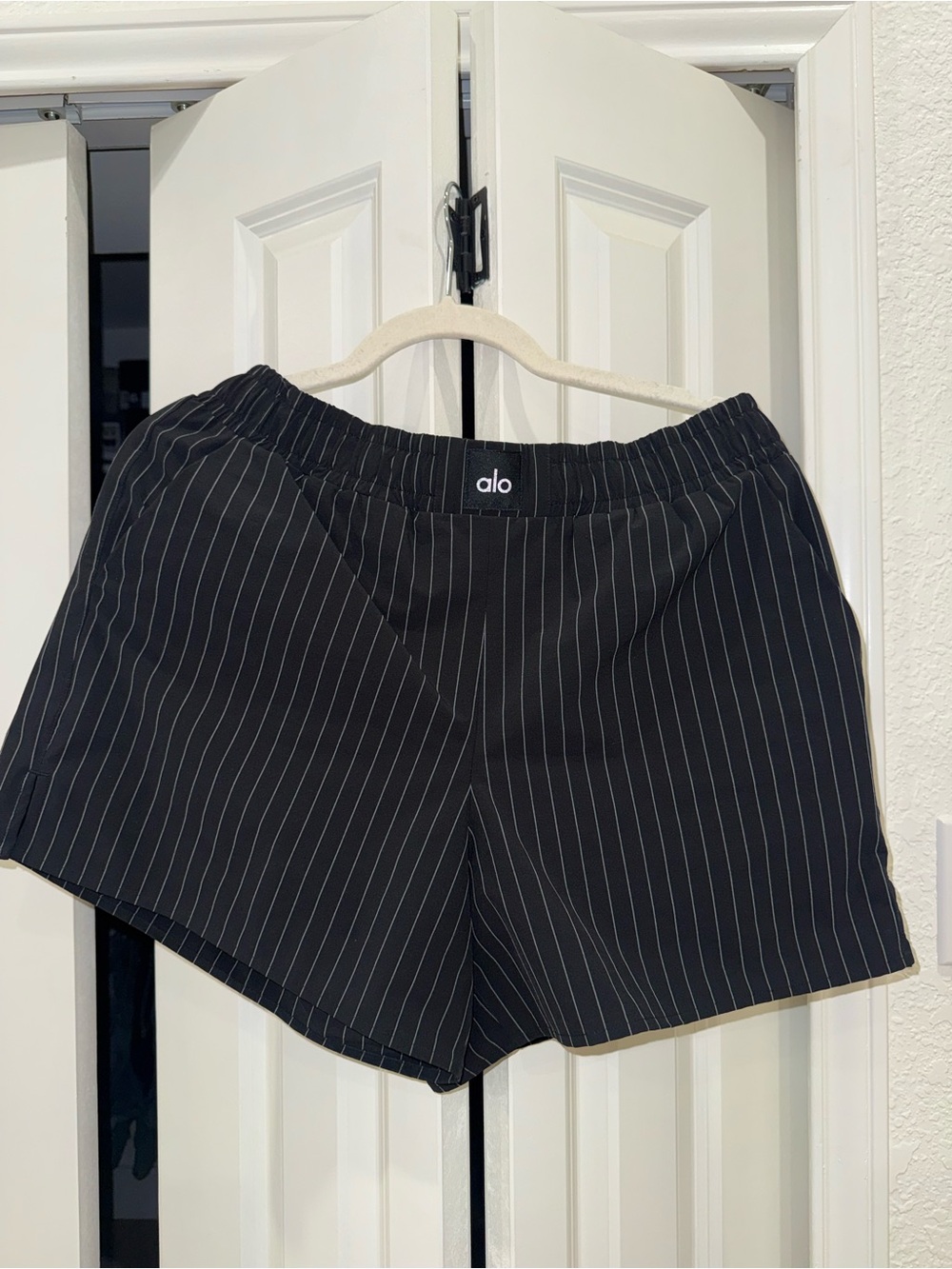 ALO Yoga Black Pinstripe Athletic Shorts